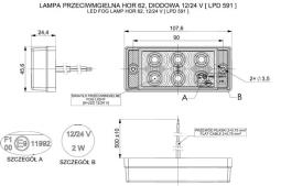 lampa przeciwmgłowa HOR 62 diodowa, 12/24 V - LPD 591 (przewód 2x0,75 PŁASKI) Horpol LPD 591