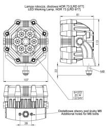 Lampa robocza HOR 73, 23 W, diodowa 12/24 V (przewód 2x 0,75 mm, 1,5 m, strumień świetlny 1800 lm) Horpol LRD 977