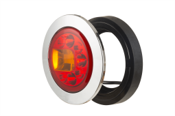 Lampa zespolona tylna LUNA (lewa), HOR 96A: wersja z kołnierzem i metalizowanym pierścieniem, pozycyjne NEON, hamowania, kierunkowskaz, LED 12/24 V, przewód okrągły 4x0,5 mm2, długość 1,5 m Horpol LZD 2448