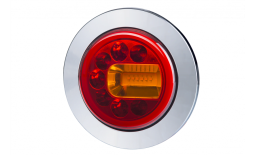 Lampa zespolona tylna LUNA (prawa), HOR 96A: wersja z kołnierzem i metalizowanym pierścieniem, pozycyjne NEON, hamowania, kierunkowskaz, LED 12/24 V, przewód okrągły 4x0,5 mm2, długość 1,5 m Horpol LZD 2449