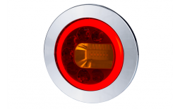 Lampa zespolona tylna LUNA (prawa), HOR 96A: wersja z kołnierzem i metalizowanym pierścieniem, pozycyjne NEON, hamowania, kierunkowskaz, LED 12/24 V, przewód okrągły 4x0,5 mm2, długość 1,5 m Horpol LZD 2449