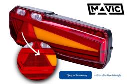 Lampa zespolona tylna MAVIC (lewa), HOR 108: pozycyjne NEON, hamowania NEON, kierunkowskaz NEON, cofania, przeciwmgielne, trójkąt odblaskowy, LED 12/24 V, przewód 6×0,5 mm2, długość 1,5 m Horpol LZD 2650